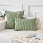 Kevin Textile Spring 12x20 Inch Pillow Cover 1 Pack Boho Decorative Soft Striped Corduroy Lumbar Farmhouse Solid Color Accent Rectangle Cushion Case for Living Room Couch Sofa Bed, Sage Green