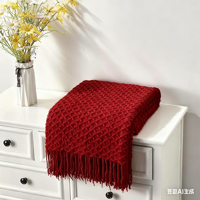 CREVENT Farmhouse Boho Knitted Throw Blanket for Couch Sofa Chair Bed Home Decoration, Soft Warm Cozy Light Weight for Spring Summer Fall (50''X60'' Christmas Set)