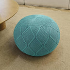 ARTPLAN Outdoor Round Pouf Ottoman Hand Knitted 100% Olifen Pouf Foot Stool, Foot Rest for Couch, Home Decor Pouffe Stuffed Pouf Floor Chair for Living Room, Bedroom,Lounge and Restroom,Sky Blue