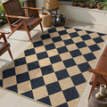 Lanffia Checkered Easy Jute Outdoor Rug, Black 3x5 Entryway Rugs for Living Room, Diamond Washable Indoor Outdoor Carpet, Neutral Non Slip Stain Resistant Front Door Carpet for Porch Patio