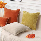 decorUhome Chenille Soft Cozy Throw Pillow Covers 26x26 Set of 2, Modern Farmhouse Boho Velvet Decorative Euro Sham Pillow Cases with Stitched Edge for Couch Sofa Bed Home Decor, Rust