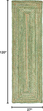 SAFAVIEH Cape Cod Collection Runner Rug - 2'3" x 10', Green & Natural Brown, Handmade Jute & Cotton, Woven Braided Design (CAP202Y)