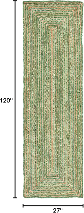 SAFAVIEH Cape Cod Collection Runner Rug - 2'3" x 10', Green & Natural Brown, Handmade Jute & Cotton, Woven Braided Design (CAP202Y)