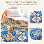 Boho Throw Blanket for Couch Sofa Chair Cotton Spring Blankets for Bedroom Living Room All Season Lightweight Reversible Floral Embroidery Throws 50"x60"