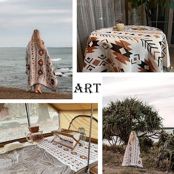 Hopstar Aztec Throw Blanket Navajo Indian Blankets and Throws Boho Western Decor Couch Cover Blanket for Bed Sofa Living Room Beach Travel 51"x63" (Aksu)