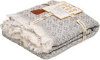 Gold CASE Throw Blanket for Couch – 100% Recycled Cotton – Retro Throw Blankets for Living Room, Bed, & Outdoor – Decorative Boho Blankets & Throws – Soft Couch Drape – Grey (60”x80”)