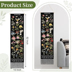Geetery Vintage Floral Vertical Tapestry Wall Hanging Decor Long Flower Narrow Botanical Fabric Wall Art Hanging Reference Illustrative Tassel Tapestry for Bedroom Living Room Home Decor Gift(Black)