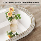 Boho Mirror for Wall, 22" x 30" Farmhouse Arched Rustic Wooden Frame Mirror with Beaded, Arch Decorative Wall Mirrors for Bathroom, Vanity, Living Room, Entryway