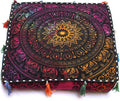 Large Hippie Mandala Round Floor Pillow Cover Ottoman Pouf Cover Daybed Cotton Cushion Cover with Heavy Duty Zipper Seating Ottoman Poufs Dog-Pets Bed (MUlti Elephant Flower, 18" Square)