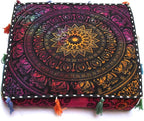 Large Hippie Mandala Round Floor Pillow Cover Ottoman Pouf Cover Daybed Cotton Cushion Cover with Heavy Duty Zipper Seating Ottoman Poufs Dog-Pets Bed (MUlti Elephant Flower, 18" Square)