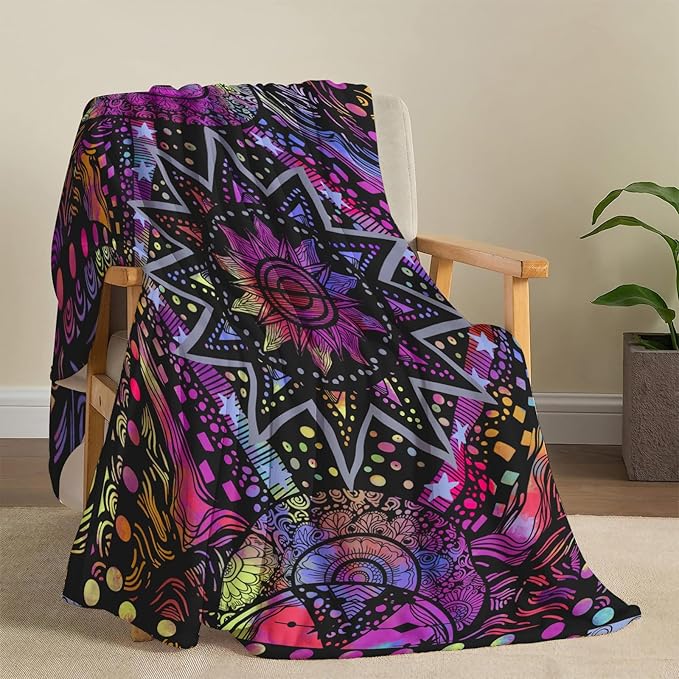 kampdream Colorful Ceometric Art Throw Blanket, Hippie Abstract Sun and Moon Purple Aesthetic Comforter Nap Throws for Couch Chair Bed Decor Comforter 40×50 inch