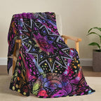 kampdream Colorful Ceometric Art Throw Blanket, Hippie Abstract Sun and Moon Purple Aesthetic Comforter Nap Throws for Couch Chair Bed Decor Comforter 50×60 inch
