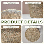 Set of 3 Woven Seagrass Planter Baskets – Handwoven Decorative Storage Baskets for Indoor Plants, Boho Home Decor, Living Room & Entryway Display – No Handle Design