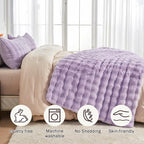 EMME Faux Fur Blanket King Size Purple - Big Bubble Rabbit Cozy Blanket for Couch, Thick Furry Plush Shaggy Blankets, 650GSM, 108x90 Inches