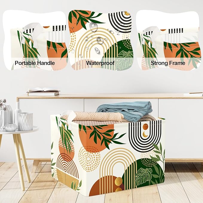 Clastyle Boho Geometric Storage Basket Baby Laundry Hamper Leaf Kid Gift Toy Box Collapsible Clothes Organizer Nursery Bin for Bedroom, Arched Door, 40 * 30 * 30 cm
