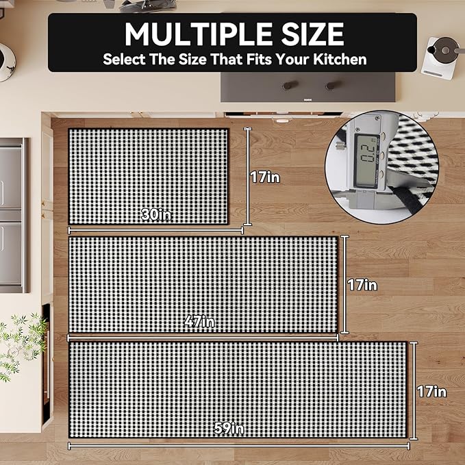 Kitchen Mat Kitchen Rugs Sets of 2 PCS Non Slip Washable, Super Absorbent Soft Braided Kitchen Mats for Floor, Rubber Backing Comfort Standing Kitchen Sink Mat Runner Rug, Black 17"x28"+17"x47"
