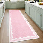 GarveeHome 2x6 Runner Rug for Hallway Washable Kitchen Rugs Non Slip Solid Pink Modern Minimalism Soft Low-Pile Scalloped Indoor Carpet for Entryway Laundry Room Floor Mats with Rubber Back
