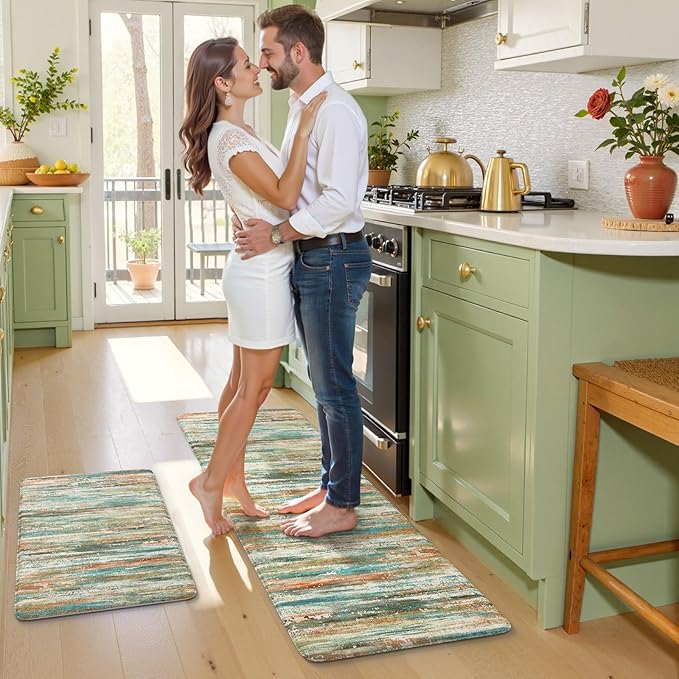 KIMODE Kitchen Mats for Floor Anti Fatigue 20"x47"+20"x32", Farmhouse Kitchen Rugs Sets of 2, Colorful Rugs for Kitchen Floor, Memory Foam Standing Mats for Laundry Office Sink Desk