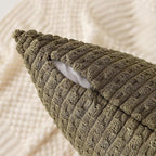 Kevin Textile 20x54 Inch Long Body Lumbar 1 Pack Boho Decorative Throw Pillow Cover Soft Striped Corduroy Rectangle Cushion Case Farmhouse Accent for Living Room Couch Sofa Bed, Olive Green