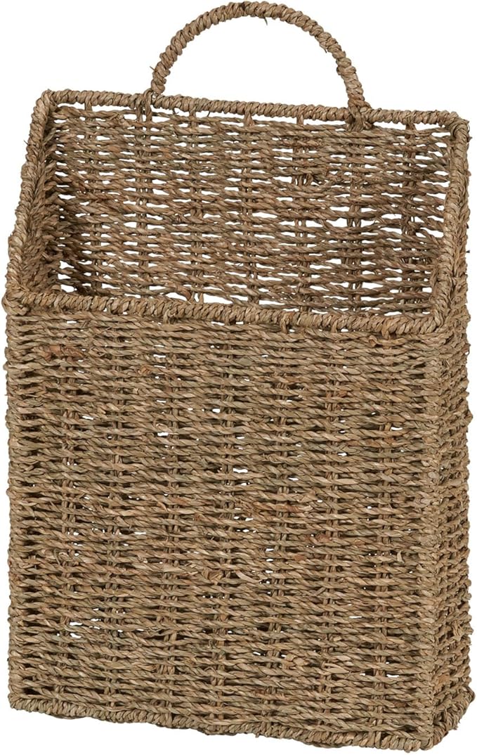Rectangular Wicker Hanging Baskets, Set of 2, Small and Large, Handwoven Seagrass, Durable Metal Wire Frame, Multipurpose and Contemporary, Perfect for Organizing Newspapers, Mail and More, Natural