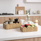 StorageWorks Toilet Paper Storage Basket, Living Room Organizers and Storage, Toilet Paper Basket with Wooden Handles, Small Paper Rope Scalloped Basket, Brown