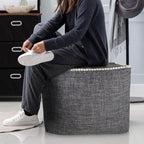 Louis Donné Geometric Unstuffed Pouf Cover Cotton Poufs with White Piping Contact Stiching Footstool Rest Soft Handwoven 17x17in Bean Bag Chair for Room Seating Home Decor ONLY Cover(Dark Grey)