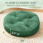 Floor Pillow Set of 2, Memory Foam Meditation Cushion, Floor Cushions for Adults Sitting, Large Round Seat Cushions for Yoga, Living Room, 20x20 Inch (Round | Green)