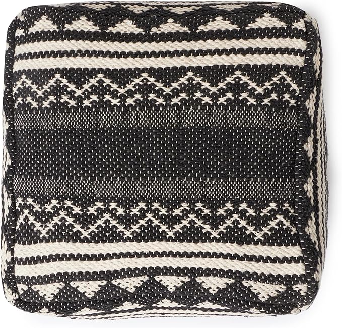 REDEARTH · UNSTUFFED Pouf Ottoman Cover Textured Storage Cube Bean Bag Poof Pouffe Footrest for Living Room, Bedroom, Patio, Gym; 100% Cotton (18"X18"X18", Ziggurat Obsession Black)