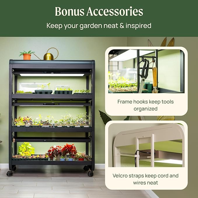 Vego garden 3 Tier Rolling Metal Corner Plant Stand Indoor with 3 Ultimate Grow Light, Powerful 60 W Full-Spectrum LEDs, Plant Rack for Seed Starting, Leafy, Herbs, Fruits & Microgreens Pearl White Matte Black