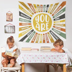 WARDOS Boho Colorful Sunshine Tapestry, You Are Inspirational Tapestry Wall Hanging, Colorful Boho Sun Positive Affirmation Wall Blanket Decor for Kids Room Nursery Playroom Classroom, 50x60 Inch