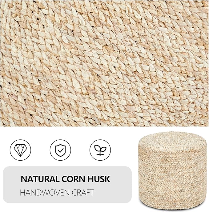 Wimarsbon 2Pcs Pouf Ottomans, Natural Seagrass Foot Stool, Hand Weaving Round Ottoman, Boho Decorative Seat, Jute Braided Pouffe Poof Accent Sitting Footrest for Living Room (18inch Corn Shell)