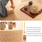 Round Woven Floor Pillow Natural Seat Cushion, Straw Flat Seat Cushion, Handmade Floor Pouf Mat, Ottoman Footstool for Meditation, Zen, Yoga Practice or Buddham (15.74" Dia. x 3.94" H)