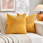 Fancy Homi 2 Packs Sunflower Yellow Spring Decorative Throw Pillow Covers 18x18 Inch for Living Room Couch Bed Sofa, Gold Yellow Home Decor, Soft Corss Corduroy Patchwork Textured Cushion Case 45x45cm