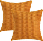 MIULEE Pack of 2 Burnt Orange Corduroy Decorative Pillow Covers 18x18 Inch Soft Boho Striped Throw Pillow Covers Modern Farmhouse Home Decor for Summer Sofa Living Room Couch Bed