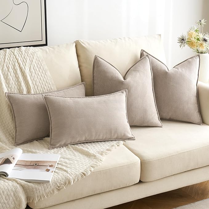 MIULEE Pack of 2 Beige Decorative Pillow Covers 20x20 Inch Soft Chenille Luxurious Couch Throw Pillows Farmhouse Cushion Covers with Elegant Design for Sofa Bedroom Living Room Spring Home Decor
