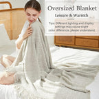 Blagic Grey and White Knit Throw Blanket with Tassel Home Decor Blanket Holiday Throw Wrap Shawl Scarf, Lightweight Soft Cozy Warm Fluffy, Wheat Textured, 60" W x 80" L