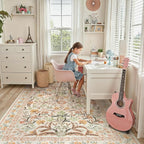 Lahome Sylvie Fall Floral Washable Area Rugs 8x10, Boho Living Room Large Rugs Non-Slip for Bedroom, Soft Rubber Backed Burnt Orange Carpet for Dining Playroom Decor, Ochre Fall