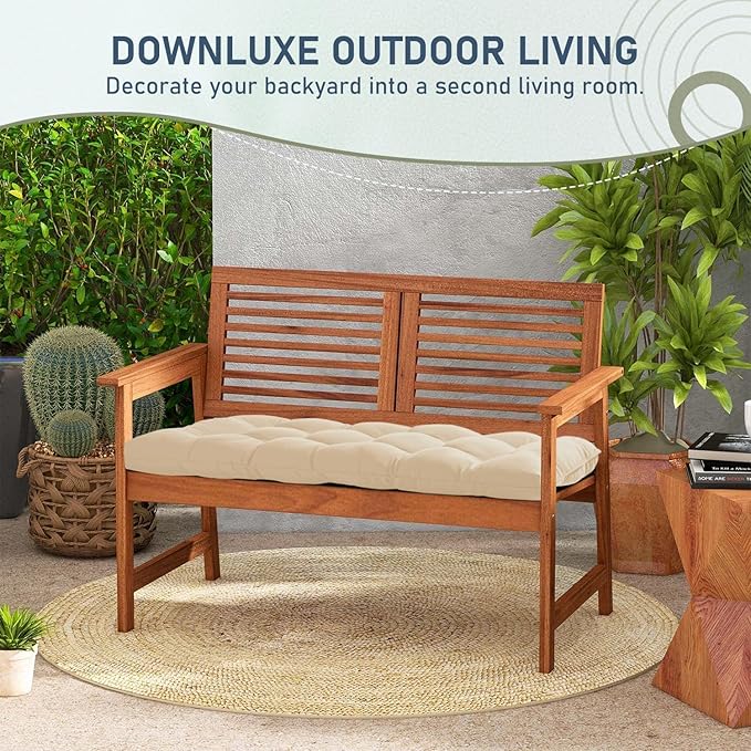 downluxe Outdoor Bench Cushion for Patio Furniture, Water Resistant Tufted Overstuffed Porch Swing Cushions, Thick Outdoor Loveseat Cushions, 48" X 18" X 5", Beige, Set of 1