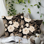 KSLIDS Vintage Peony Roses Floral Soft Velvet Throw Pillow Covers Set of 2 White Roses Flower Bloom Leaves Decorative Pillow Covers 20x20 Inch Black Gold Cream Pillow Case for Sofa Couch Home Decor