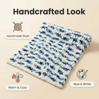 Amélie Home Chunky Knit Throw Blanket for Couch, Soft Chenille Crochet Blanket for Sofa, 50"x60", Space-Dyed Blue Striped