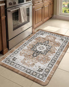 DEXI Kitchen Mats for Floor Cushioned, 23x35 Wide Runner Rug Non Slip, Waterproof Soft Comfort Standing Padded Anti Fatigue Decorative, Brown/White