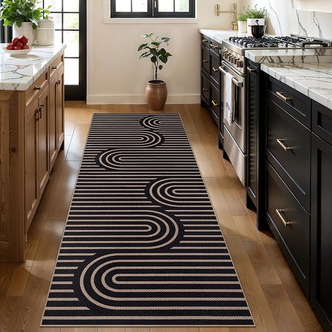 Tangsoo Easy Jute Rug 2x6 Washable Runner Rug for Hallways,Non-Slip Thin Black Outdoor Rug,Modern Farmhouse Rainbow Floor Carpet for Kitchen Laundry Bedroom Living Room Entryway