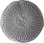 Knitted Cotton Round Pouf - 20x20, Modern Design, Soft Cotton, No Assembly, Porch Ottoman for Living Room, Gray, Ivory (Pouf - Gray)