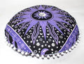 CRAFT KALA 22" Bohemian Floor Pillow Pouf Cover Mandala Boho Large Round Meditation Room Pillow Covers for Adults Seating Poufs Cushion Cover for Kids Playroom Purple Burning Sun