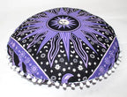 CRAFT KALA 22" Bohemian Floor Pillow Pouf Cover Mandala Boho Large Round Meditation Room Pillow Covers for Adults Seating Poufs Cushion Cover for Kids Playroom Purple Burning Sun