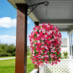 Artificial Flowers with Hanging Basket, Outdoor Faux Plants Silk Morning Glory Vines, Fake Green Arrangement for Garden Patio Spring Summer Decor(Hot Pink)