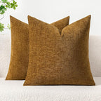 MIULEE Pack of 2 Couch Throw Pillow Covers 20x20 Inch Soft Mustard Chenille Pillow Covers for Sofa Living Room Solid Dyed Pillow Cases