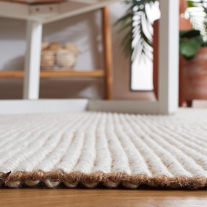 SAFAVIEH Natural Fiber Collection Area Rug - 10' x 14', Ivory & Natural, Handmade Woven Farmhouse Fringe Jute, Ideal for High Traffic Areas in Living Room, Bedroom (NF826A)