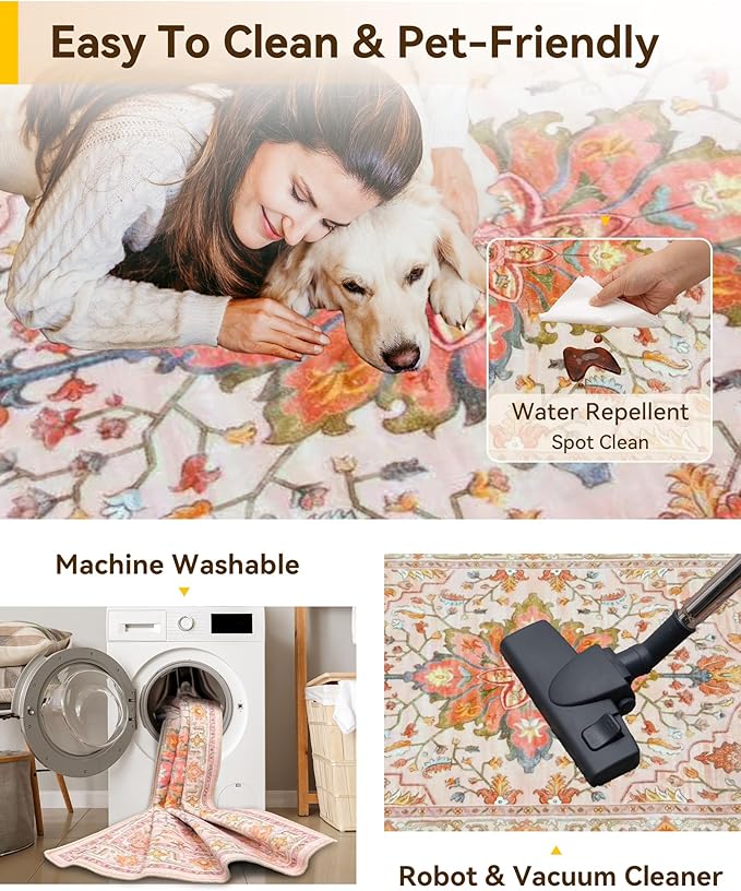 Area Rugs 2'6''x14' Runner Rug Non Slip Washable for Kitchen Hallway Bedroom Beside Laundry Room Bathroom Rug, Floor Carpet, Light Pink Colorful