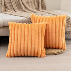 ZLINA Set of 2 Orange Faux Fur Decorative Throw Pillow Covers Fluffy Striped Pillowcase Cushion Covers 20 x 20 Inch Decor Sofa Couch Bedroom